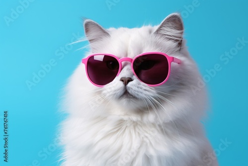 a cat wearing pink sunglasses