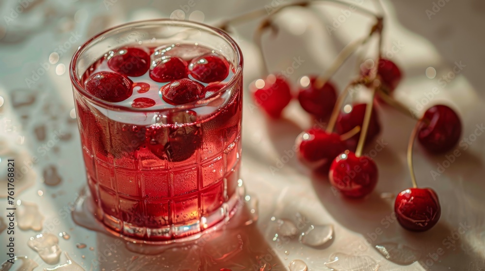 Trendy sleepy girl cherry mocktail. Popular Magnesium cherry drink for relax, deep sleeping. Bedtime routine for better sleep concept. Generative ai Trendy sleepy girl cherry mocktail. Popular Magnesium cherry drink for relax, deep sleeping. Bedtime routine for better sleep concept. Generative ai
