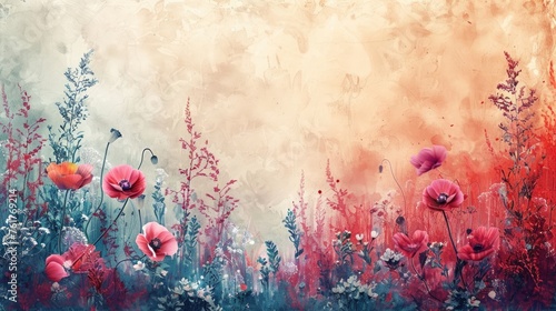 Colorful Grunge Abstract Art with Floral Watercolor Texture  © hisilly