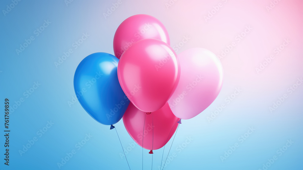pink and blue balloons isolated on pink background