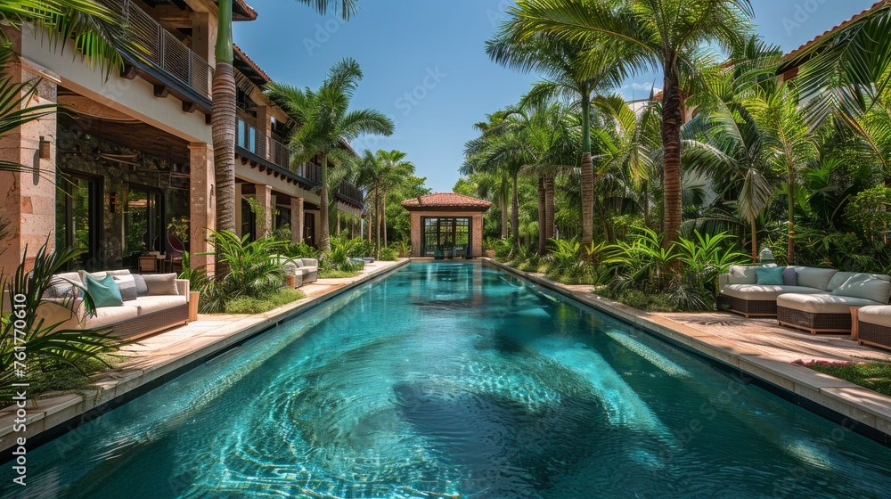 Large Swimming Pool With Palm Trees