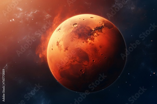 Rocky Mars planet. Nebula desert space. Generate Ai