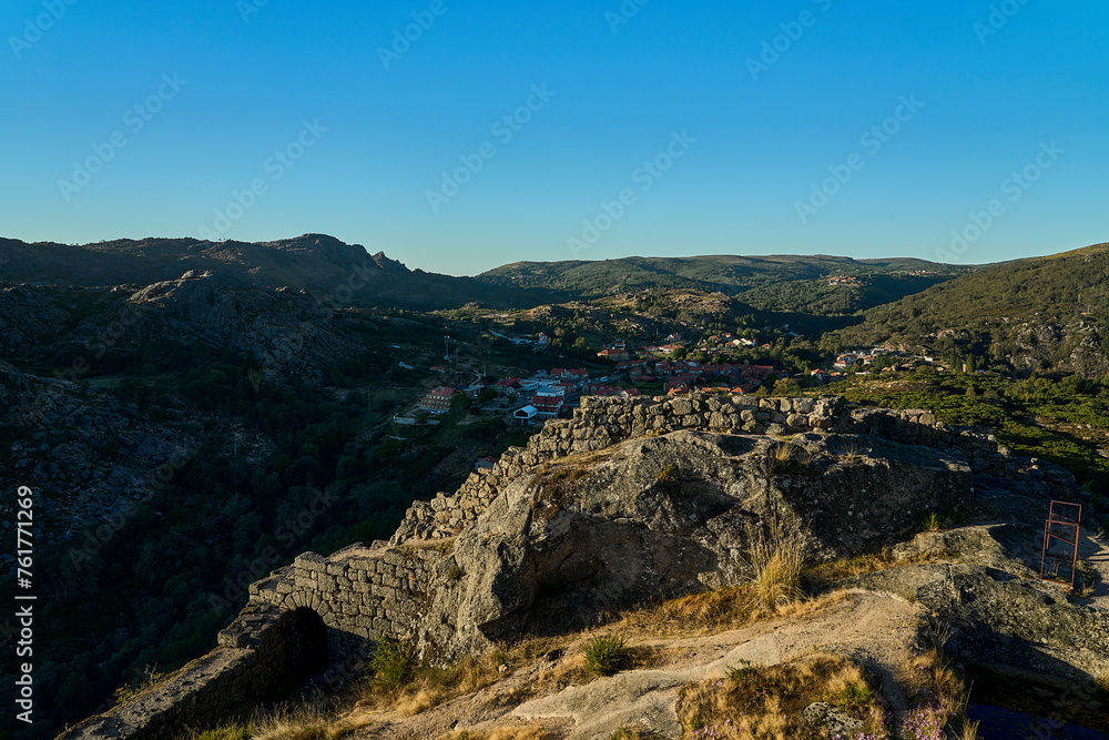 Medieval Castle Ruins of Castro Laboreiro in the mountains of northern Portugal inside Geras national park.
