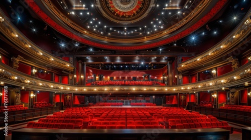 An Empty Theater With Red Curtains and Seats