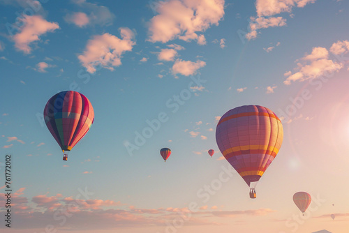 Group of hot air balloons in blue sky © Nobilior