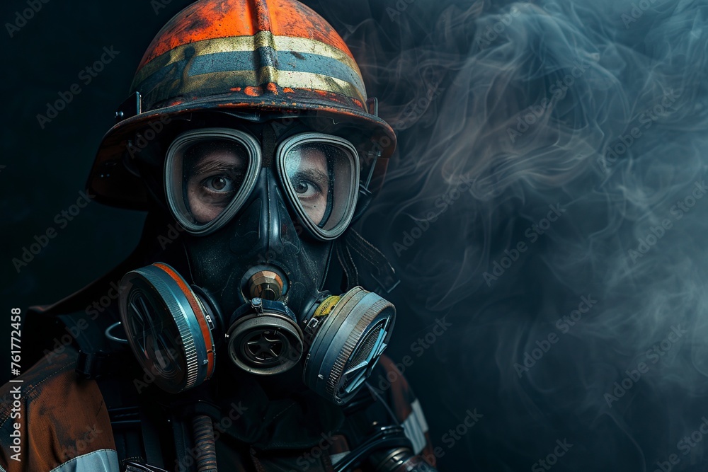 Firefighter Wearing Gas Mask Firefighter Wearing Gas Mask