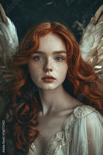 Girl With Red Hair and Angel Wings