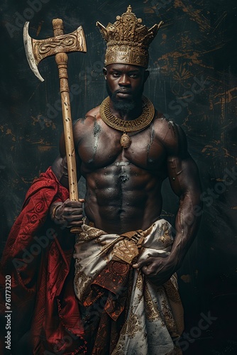 Nigerian Yoruba God Chango in Red and Gold Costume photo