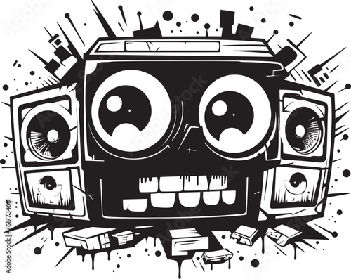 Rhythm Rapture Boombox Icon Design Groove Guru Vector Mascot Symbol