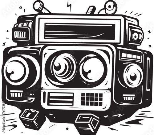Beatbox Blast Black Mascot Emblem Rhythm Rapture Boombox Icon Design