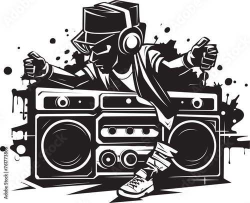 Rhythm Rapture Boombox Icon Design Groove Guru Vector Mascot Symbol