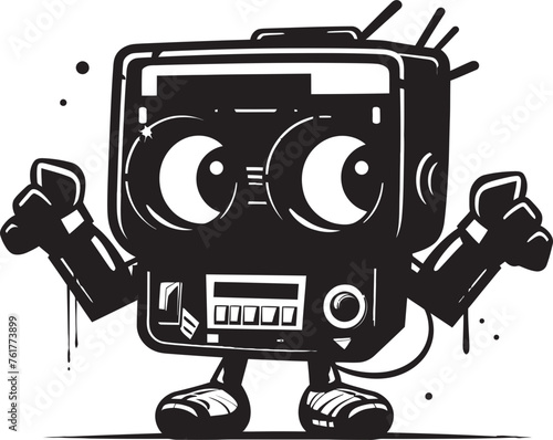 Funky Frequency Black Logo Mascot Sonic Swing Vector Boombox Emblem