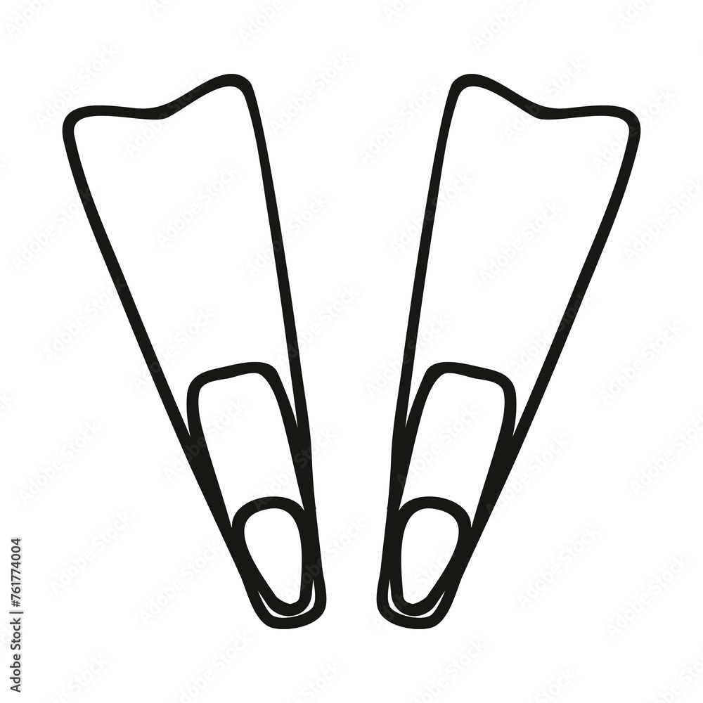 Swimming flippers or diving fins symbol, simple style outline silhouette icon. Png clipart isolated on transparent background - obrazy, fototapety, plakaty 