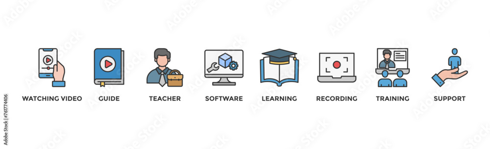 Video tutorial banner web icon vector illustration concept with icon of ...