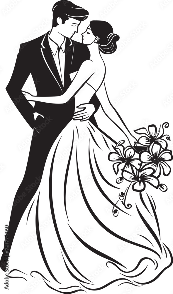 Forever Unity Bride and Groom Iconic Emblem Matrimonial Bliss Black Logo Design Vector Forever Unity Bride and Groom Iconic Emblem Matrimonial Bliss Black Logo Design Vector