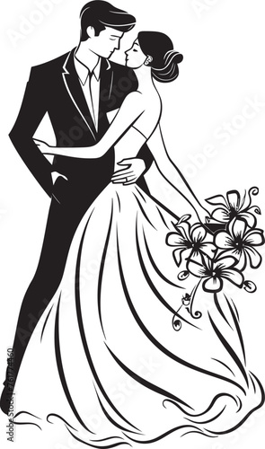 Forever Unity Bride and Groom Iconic Emblem Matrimonial Bliss Black Logo Design Vector