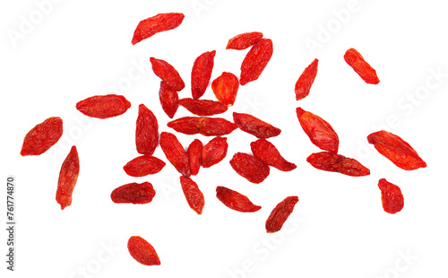 Dried goji berry isolated on white, top view