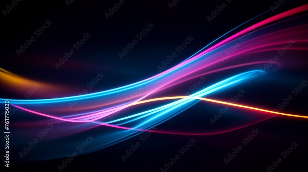 Luminous neon streaks elegantly traverse a mysterious abstract setting Luminous neon streaks elegantly traverse a mysterious abstract setting
