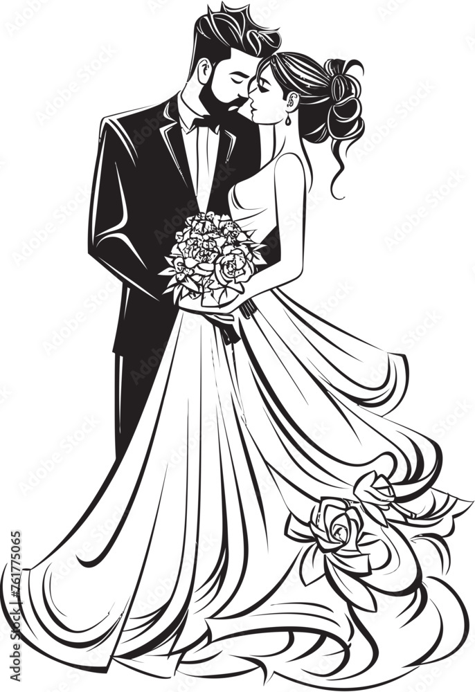 Forever Love Vector Bride and Groom Emblem Eternal Vows Iconic Black Logo Design Forever Love Vector Bride and Groom Emblem Eternal Vows Iconic Black Logo Design