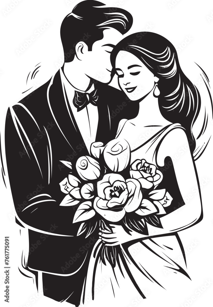 Fototapeta premium Bridal Serenity Bride and Groom Symbolic Icon Grooms Affection Vector Black Logo Emblem