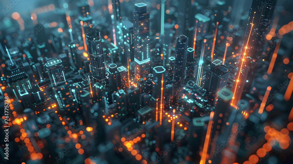 Obraz premium AI connected city, artificial intelligence, futuristic cityscape, AI Background