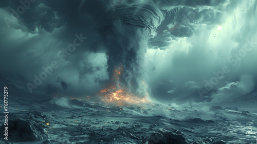 Twisting tempest: tornado cataclysm, a whirlwind of destruction and chaos. photo