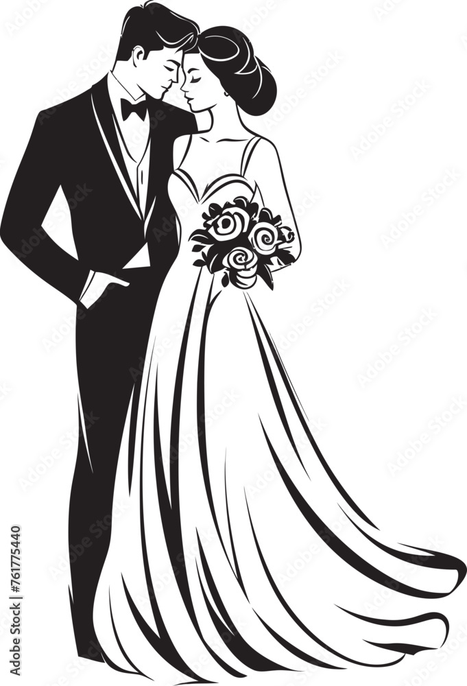Forever United Bride and Groom Iconic Emblem Matrimonial Elegance Black Logo Design Vector