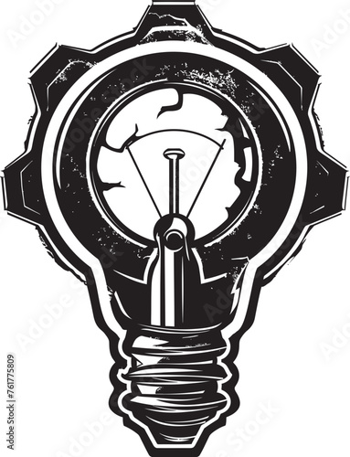 Steam powered Luminary Black Logo Icon Vintage Voltage Vector Bulb Design