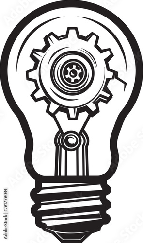 Gear driven Brilliance Black Logo Bulb Design Steam powered Luminosity Vector Steampunk Gear Icon