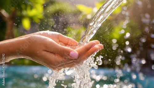 Wasser fließt in menschliche Hände