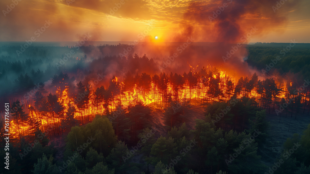 Inferno's grasp: forests consumed by flames, a grim reality of worldwide disaster.
