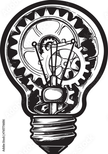 Industrial Illumination Metal Gear Emblem Steampunk Luminosity Vector Black Logo photo