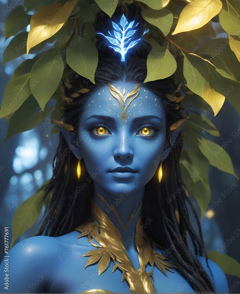 portrait of imagination Eyva tree goddess. close up. Ai generated