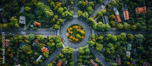Aerial view of a road intersection in the city