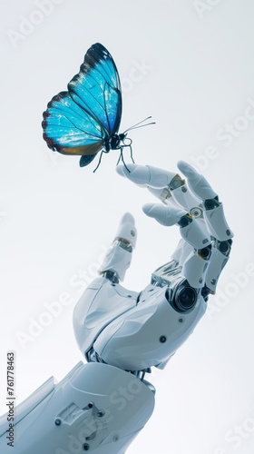 Robot holding a Butterfly, Contemplating Organic Life