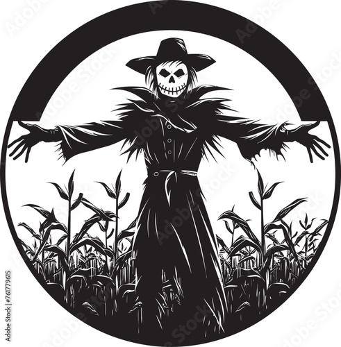 NightmarishHarvest Black Logo Scarecrow Design EerieCrows Halloween Emblem Symbol