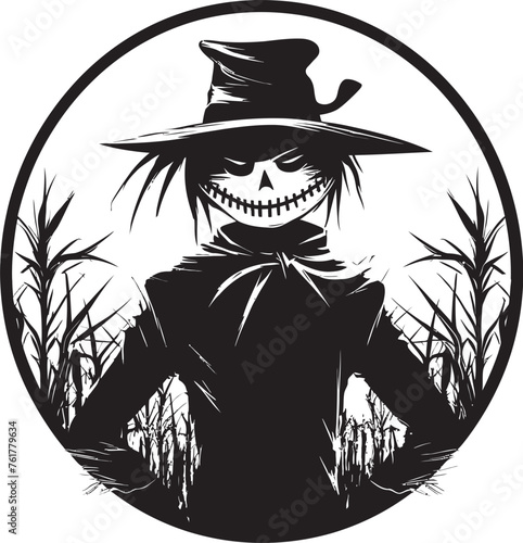 HauntHusk Scarecrow Black Logo Icon GrimGather Halloween Vector Design