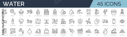 Set of 45 outline icons related to water. Linear icon collection. Editable stroke. Vector illustration photo