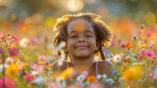 Little Girl Standing in a Field of Flowers
