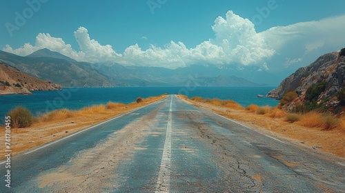 Long Road With Body of Water in Background