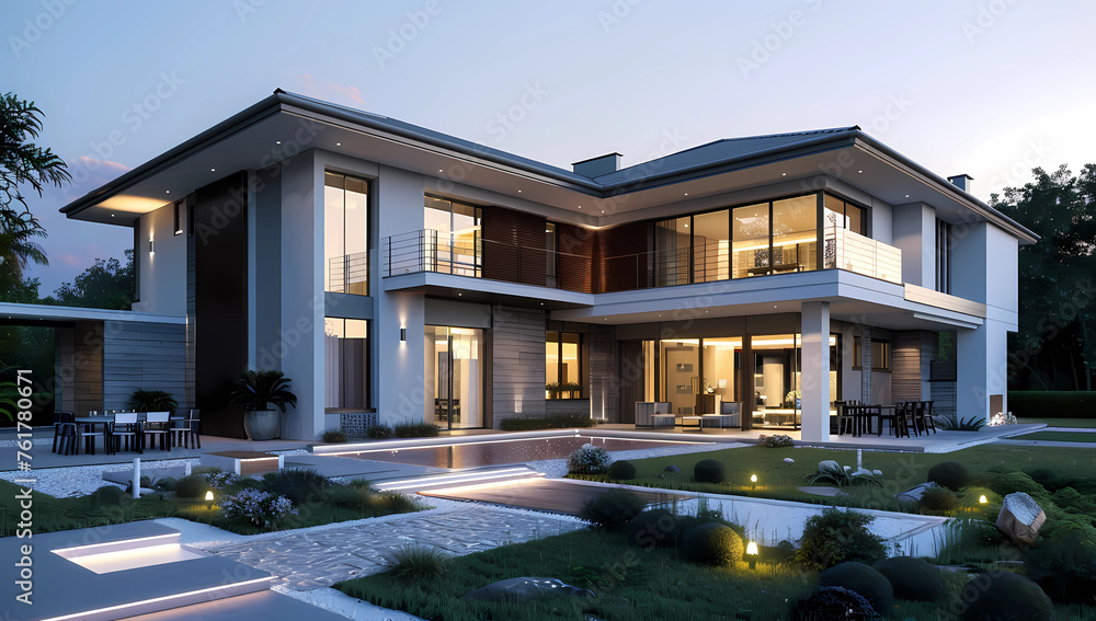 modern country house at dusk