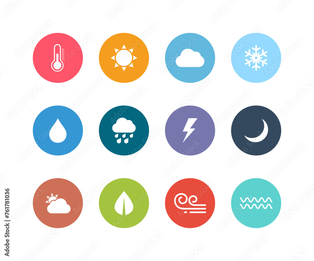 Weather flat icon set vector. Weather conditions icons Weather flat icon set vector. Weather conditions icons