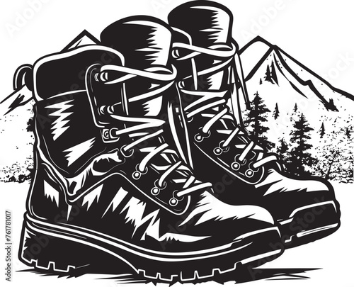 TrailSeeker Black Logo Design for Hiking Boots Icon ExpeditionNomad Vector Emblem for Hiking Boots
