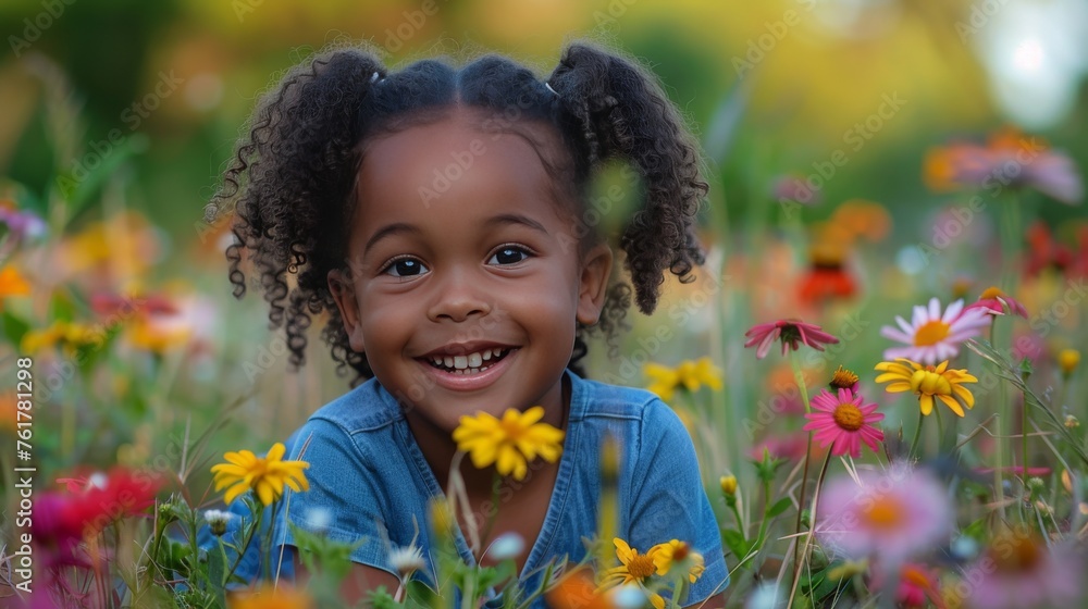 Little Girl Standing in a Field of Flowers