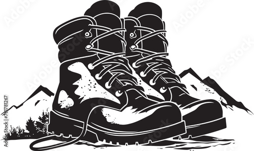 TrekTracker Hand Drawn Emblem for Hiking Boots SummitAdventurer Black Logo Design for Vector Boots