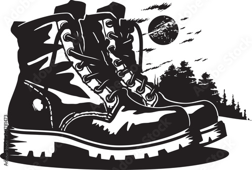 SummitGlide Black Logo Design for Hiking Boots NatureTraverse Vector Emblem Symbol for Hiking Boots