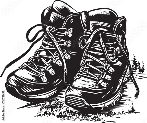 NatureNavigators Hiking Boots Vector Emblem OutdoorOasis Logo Design Symbol