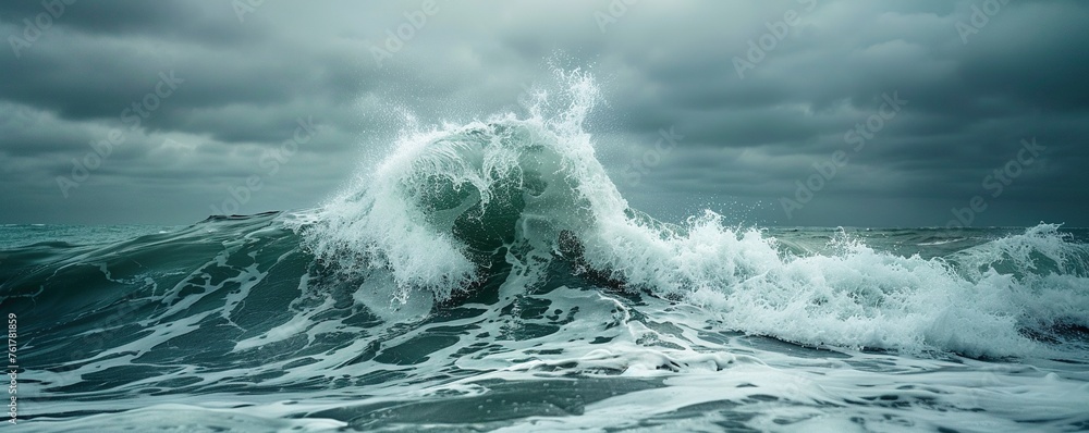 Stormy sea wave with foamy splash - obrazy, fototapety, plakaty 
