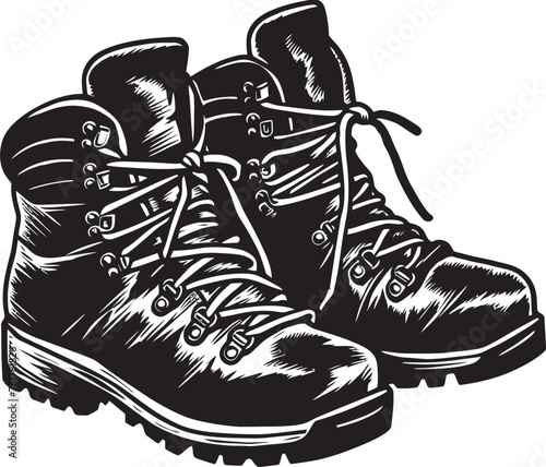 WildernessWalk Hiking Boots Emblem Design TrekFoot Black Logo Design Symbol