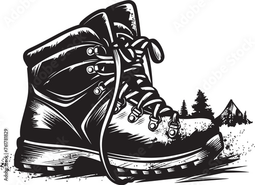 NatureNavigators Vector Black Logo Icon WildernessWalk Hiking Boots Emblem Design